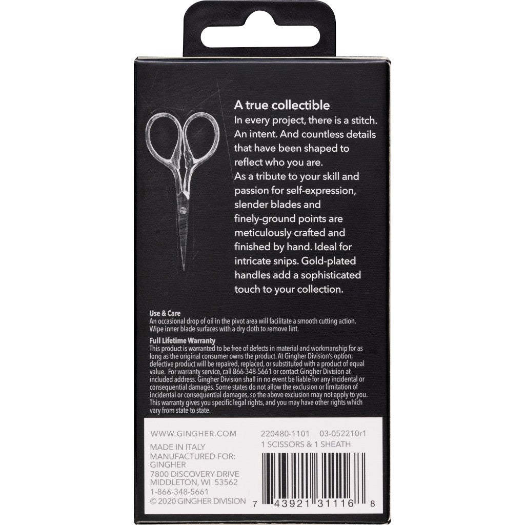 Gingher 3 1/2in Goldhandle Lions Tail Embroidery Scissors